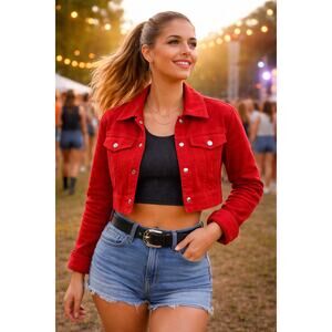 Vintage 90s Cheyenne Western Jacket Red Faux Suede Snap Lined Women’s L